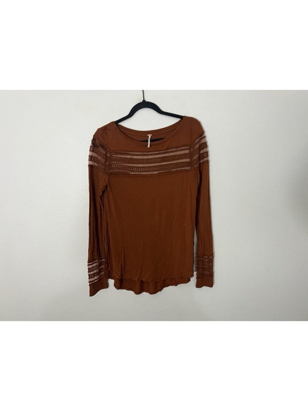 Free People Mesh Inset Tee Brown Orange Size Small